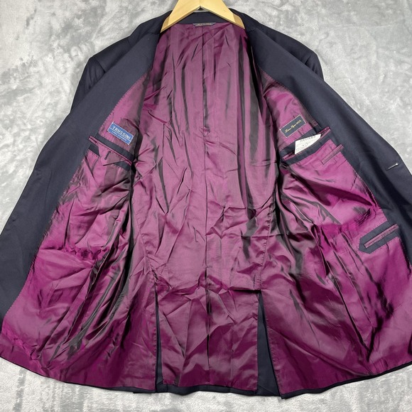 Trussini Blazer Mens 54 Navy Blue Made in Italy Wool Lana Super 100s Coat Jacket - Picture 9 of 14